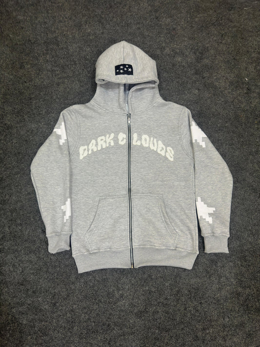 Gray " Distressed Embroidered" Zip-Up