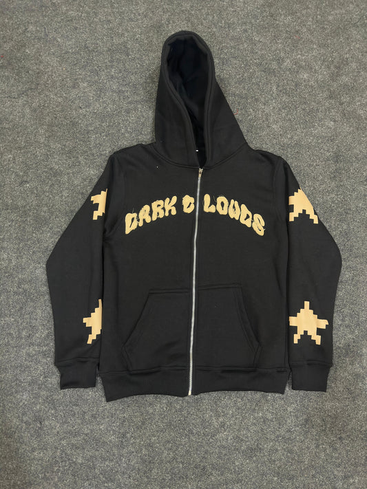 Black "Distressed Embroidered" Zip-Up
